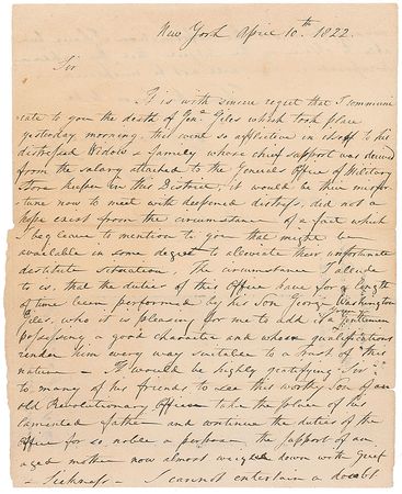 Lot #421 Matthew Clarkson: Writing to President Madison: “It would be highly gratifying, Sir, to many of his friends to see this worthy Son of an old Revolutionary Officer take the place of his lamented father” - Image 1