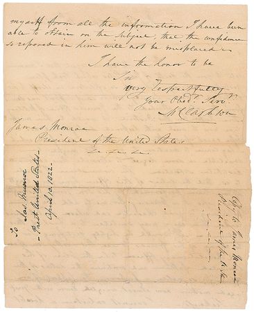 Lot #421 Matthew Clarkson: Writing to President Madison: “It would be highly gratifying, Sir, to many of his friends to see this worthy Son of an old Revolutionary Officer take the place of his lamented father” - Image 2