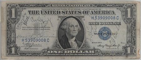 Lot #1123 Three Stooges: Stooges on a 1935 silver certificate - Image 1