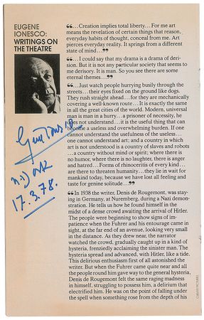 Lot #715 Eugene Ionesco Programs - Image 1