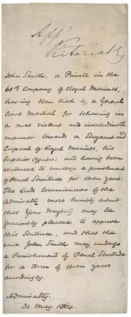 Lot #244 Queen Victoria: Sentencing a Royal Marine for “behaving in a most violent and insubordinate manner” - Image 1