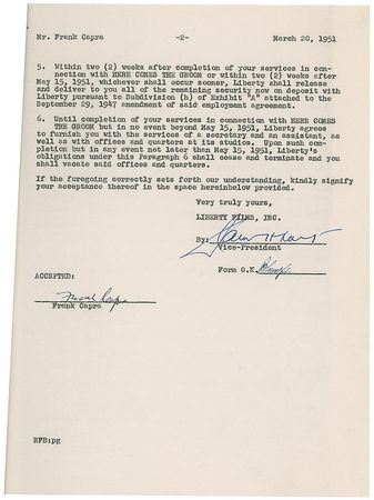 Lot #1224 Frank Capra Signed Document - Image 2