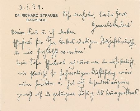 Lot #802 Richard Strauss Handwritten Letter Signed - Image 1