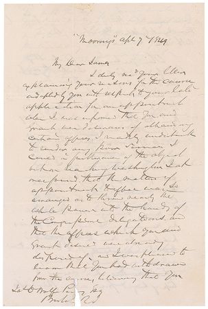 Lot #396 Matthew Perry: Perry attempts to use his influence to get appointments for his nephews in the new Zachary Taylor administration - Image 1