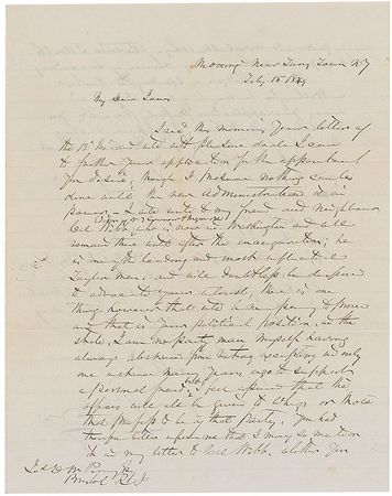 Lot #397 Matthew Perry: Perry writes his nephew that he will help him obtain a presidential appointment but first must know if he is a Whig - Image 1