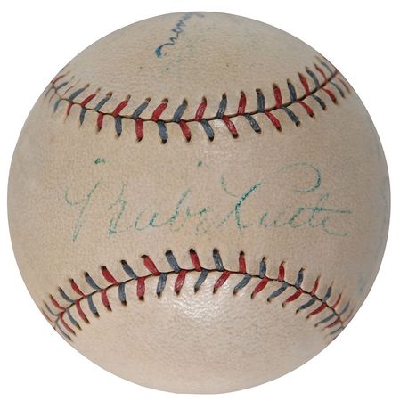 Lot #1338 Babe Ruth and Lou Gehrig: The heart of Murdererâ??s Row: Ruth, Gehrig, Meusel, and Lazzeri in 1927 - Image 1