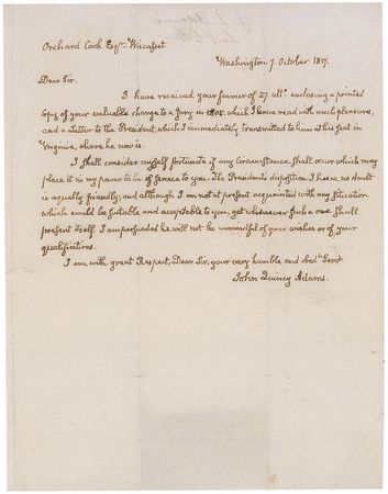 Lot #4 John Quincy Adams: Forwarding a “Letter to