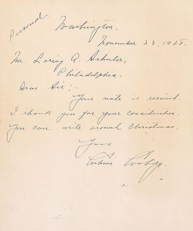 Lot #19 Calvin Coolidge Handwritten Letter Signed