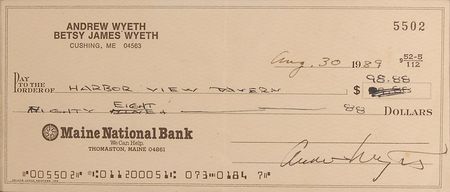 Lot #1633 Andrew Wyeth Check - Image 1