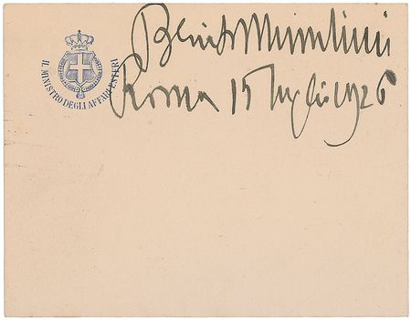 Lot #261 Benito Mussolini Signature - Image 1