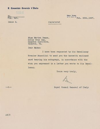 Lot #261 Benito Mussolini Signature - Image 2