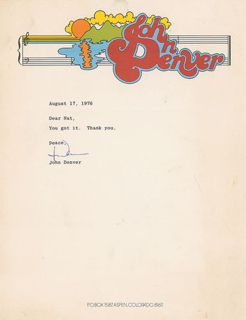 Lot #859 John Denver Typed Letter Signed - Image 1