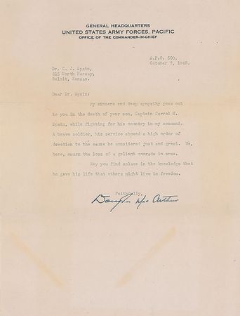 Lot #347 Douglas MacArthur: “May you find solace in the knowledge that he gave his life that others might live in freedom” - Image 1