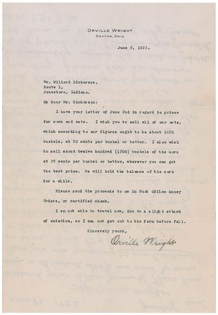 Lot #459 Orville Wright Typed Letter Signed - Image 1