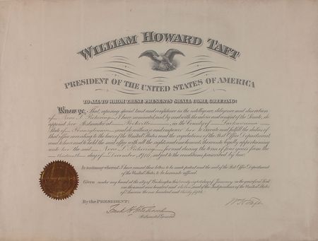 Lot #39 William H. Taft Signed Document