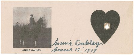 Lot #2005 Annie Oakley: Bullet-pierced exhibition card from the legendary markswoman - Image 1