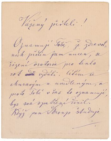Lot #741 Bedrich Smetana: Extremely rare and musically oriented letter: “I am forced to withdraw from conducting oratorio this year” - Image 1