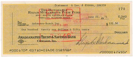Lot #259 Elijah Muhammad Check - Image 1