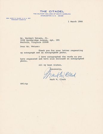 Lot #366 Mark W. Clark: ?I thoroughly enjoyed the opportunity of listening to Mozart?s great works played so often in that beautiful city? - Image 2