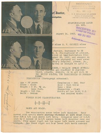Lot #2150 J. Edgar Hoover: Gerald Chapman - Image 1