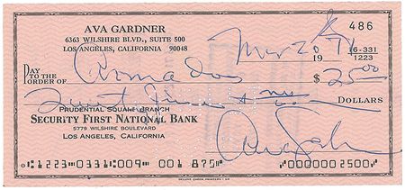 Lot #1169 Ava Gardner Checks - Image 1