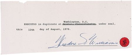 Lot #1555 Ted Williams Signed Document - Image 1