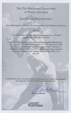 Lot #1555 Ted Williams Signed Document - Image 3