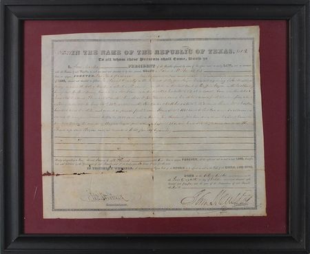 Lot #156 Sam Houston: First class headright Houston 1844 land grant, boasting a Texas-size signature - Image 1