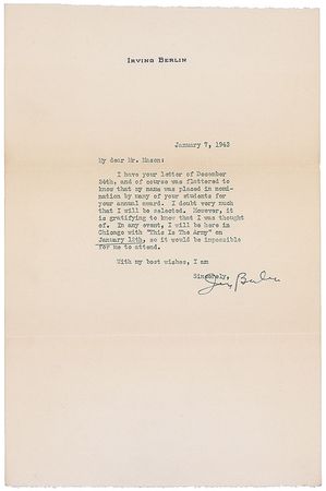 Lot #774 Irving Berlin Typed Letter Signed - Image 1