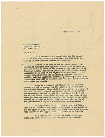 Lot #1193 Sid Grauman and Louis B. Mayer: The Big Parade and Ben Hur at Grauman’s Egyptian Theatre - Image 1