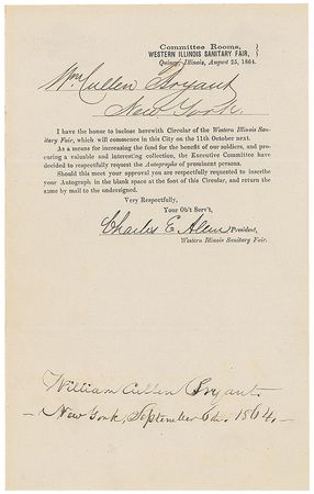 Lot #314 William Cullen Bryant Signed Document - Image 1