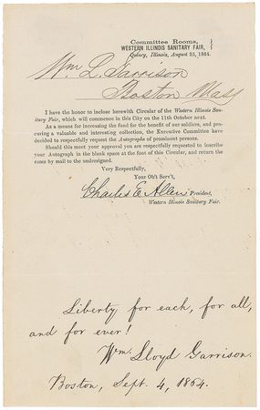 Lot #323 William Lloyd Garrison: ?Liberty for each, for all, and for ever!? - Image 1
