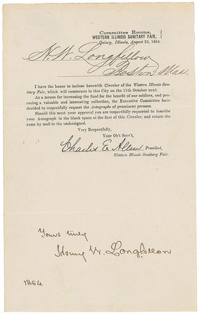 Lot #331 Henry Wadsworth Longfellow Signed Document - Image 1