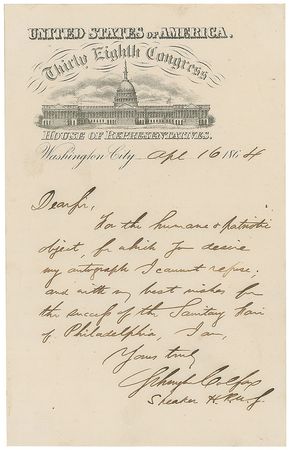Lot #316 Schuyler Colfax Handwritten Letter Signed - Image 1