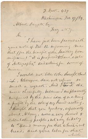 Lot #310 Edward Bates: “I am pleasantly surprised by the new idea of making a profit by the sale of my hand-writing” - Image 1