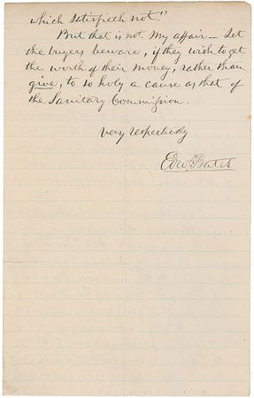 Lot #310 Edward Bates: “I am pleasantly surprised by the new idea of making a profit by the sale of my hand-writing” - Image 2