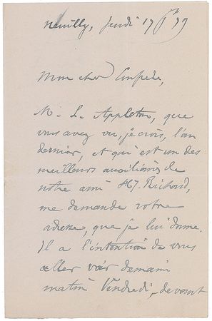 Lot #269 Frederic Passy Handwritten Letter Signed - Image 1