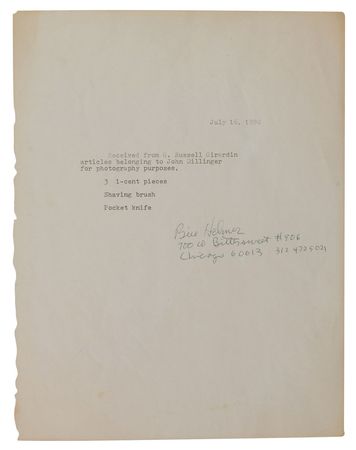 Lot #2105 John Dillinger: Incredibly rare penny recovered from John Dillinger's pocket the night of his death, one of the finest displays of the gunned-down gangster?s final personal affects that we have seen - Image 5