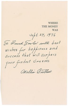 Lot #2155 Willie Sutton Signature and Photograph - Image 1