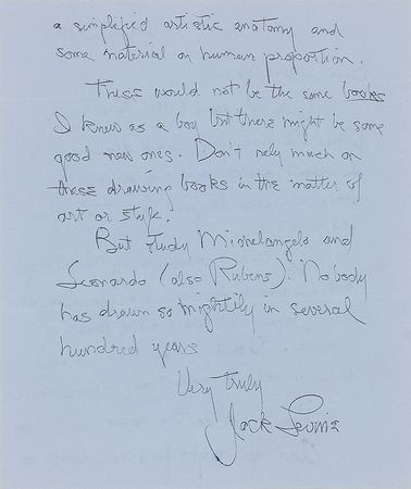 Lot #627 Jack Levine: “Study Michelangelo and Leonardo (also Rubens). Nobody has drawn so mightily in several hundred years” - Image 3