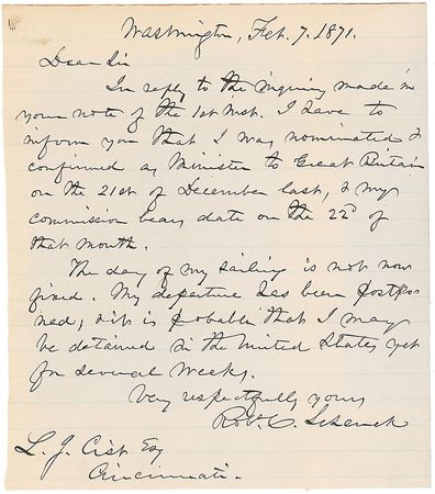 Lot #343 Robert Cumming Schenck - Image 1