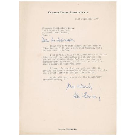 Lot #483 Ian Fleming: Fleming's fame rises as he develops James Bond's dossier during his Dropmore Press years - Image 1