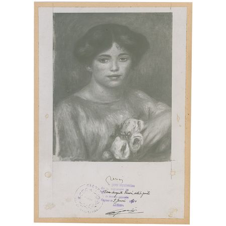 Lot #507 Pierre-Auguste Renoir: Scarce signed Renoir authentication of his ‘Girl with flowers’ - Image 1