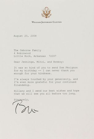 Lot #107 Bill Clinton: ?Thank you very much for the Dom Perignon!? - Image 1