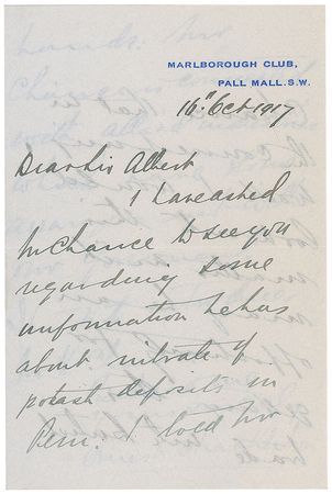 Lot #216 Ernest Shackleton: Immediately prior to a 1917 diplomatic trip to South America, the Arctic explorer uses his influence to secure Peruvian natural resources for Britain - Image 1