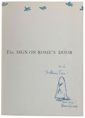 Lot #513 Maurice Sendak: Accenting his book with an adorable sketch of Rosie - Image 1