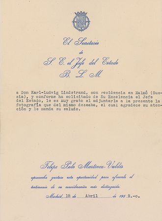 Lot #274 Francisco Franco Signed Photograph - Image 2