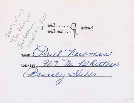 Lot #1260 Paul Newman Rsvp Card - Image 1