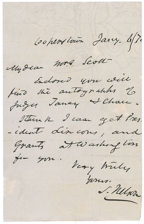 Lot #325 Supreme Court: Samuel Nelson: ?Enclosed you will find the autographs of Judges Taney & Chase. I think I can get President Lincoln?s? - Image 1