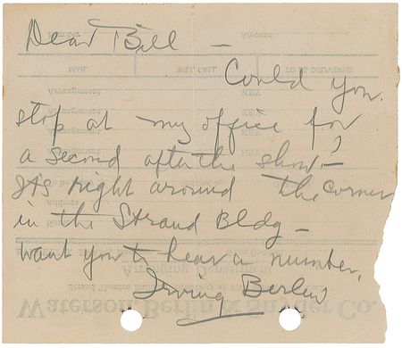 Lot #706 Irving Berlin: The famed songwriter asks Collier to 